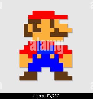 Pixel Mario icona vettore illustrazione Illustrazione Vettoriale