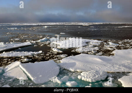 Cielo blu inizia a rompere attraverso le nuvole oltre Oceano Artico ice sett. 9, 2009. Foto Stock