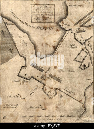Vintage / Mappe Mappe di antiquariato - piano esatto del generale Gage le linee sul collo di Boston in America ca. 1775? Foto Stock