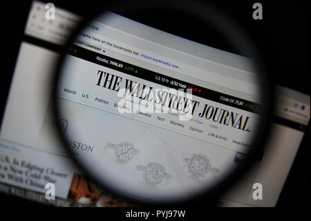 Il Wall Street Journal sito visto attraverso una lente di ingrandimento Foto Stock