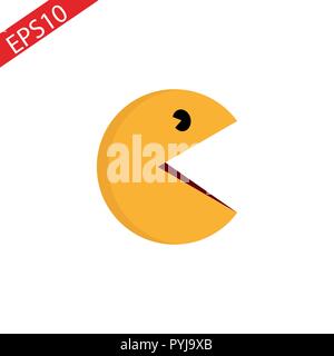 Vector giallo Pac Man e icona simbolo segno su eps bianco10 Illustrazione Vettoriale