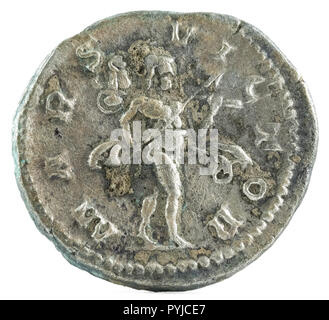 Antica Romana denario argento medaglia dell'Imperatore Elagabalus. La retromarcia. Foto Stock