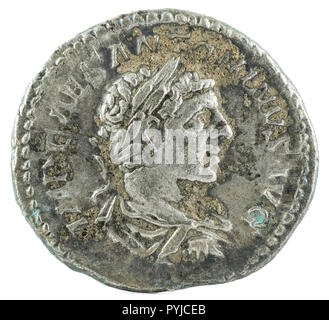 Antica Romana denario argento medaglia dell'Imperatore Elagabalus. Complementare. Foto Stock