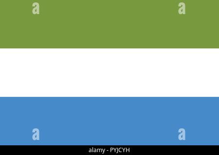 Immagine vettoriale per la Sierra Leone bandiera. Sulla base del funzionario e l'esatto Sierra Leone bandiera dimensioni (3:2) & colori (377C, bianco e 279C) Illustrazione Vettoriale