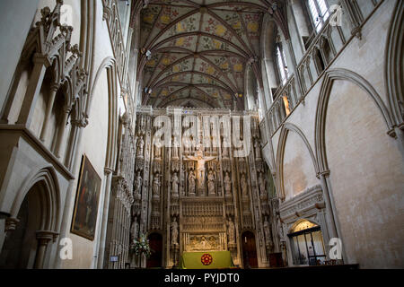 Coro e Altare e schermo a Wallingford, la cattedrale e la chiesa abbaziale di Saint Alban. St Albans, Hertfordshire, Inghilterra Foto Stock