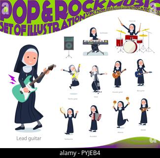 Un set di Nun donne suona rock 'n' roll e la musica pop.Ci sono anche diversi strumenti come ukulele e tamburello.it vettore dell'arte così è facile Illustrazione Vettoriale