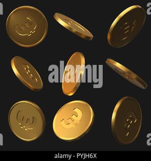 Set di golden Euro monete. realistico illustrazione vettoriale. Illustrazione Vettoriale