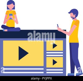 Uomo e donna che utilizza dispositivi mobili Illustrazione Vettoriale