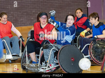 Brentwood, Regno Unito. Il 28 ottobre 2018. Gran Bretagna Rugby in carrozzina donna Rugby in carrozzina caso celebrare #thisgirlcan presso il centro di Brentwood,Brentwood Essex Credit Ian Davidson/Alamy Live News Foto Stock