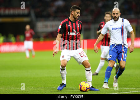 Milano, Italia. 28 ottobre, 2018. Mateo Musacchio del Milan in azione durante la serie di una partita di calcio tra AC Milan e UC Sampdoria . Foto Stock