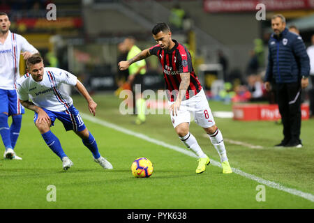 Milano, Italia. 28 ottobre, 2018. Suso del Milan in azione durante la serie di una partita di calcio tra AC Milan e UC Sampdoria. Foto Stock