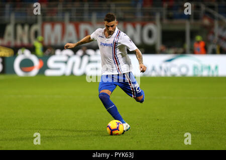 Milano, Italia. 28 ottobre, 2018. Nicola Murru di UC Sampdoria in azione durante la serie di una partita di calcio tra AC Milan e UC Sampdoria. Foto Stock