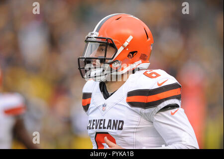 Ottobre 28th, 2018: Browns #6 Baker Mayfield durante il Pittsburgh Steelers vs Cleveland Browns gioco all'Heinz Field di Pittsburgh, PA. Jason Pohuski/CSM Foto Stock