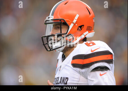 Ottobre 28th, 2018: Browns #6 Baker Mayfield durante il Pittsburgh Steelers vs Cleveland Browns gioco all'Heinz Field di Pittsburgh, PA. Jason Pohuski/CSM Foto Stock