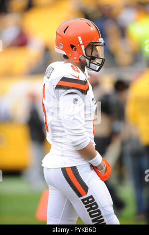 Ottobre 28th, 2018: Browns #6 Baker Mayfield durante il Pittsburgh Steelers vs Cleveland Browns gioco all'Heinz Field di Pittsburgh, PA. Jason Pohuski/CSM Foto Stock