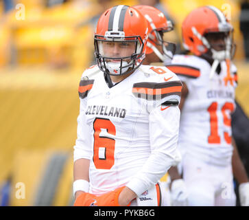 Ottobre 28th, 2018: Browns #6 Baker Mayfield durante il Pittsburgh Steelers vs Cleveland Browns gioco all'Heinz Field di Pittsburgh, PA. Jason Pohuski/CSM Foto Stock