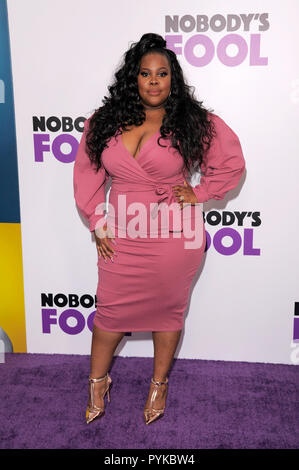 NEW YORK, NY - 28 ottobre: Amber Riley assiste 'Nessuno il fool' New York Premiere a AMC Lincoln Square Theatre su ottobre 28, 2018 a New York City. Credito: Ron Adar/Alamy Live News Foto Stock