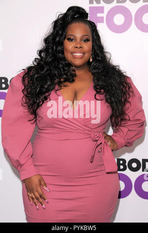 NEW YORK, NY - 28 ottobre: Amber Riley assiste 'Nessuno il fool' New York Premiere a AMC Lincoln Square Theatre su ottobre 28, 2018 a New York City. Credito: Ron Adar/Alamy Live News Foto Stock