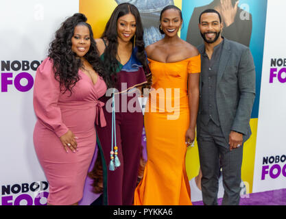 New York, Stati Uniti d'America. 28 ottobre, 2018. Amber Riley, Tiffany Haddish, Tika Sumpter e Omari Hardwick frequentare la prima mondiale di "Nessuno il fool' al AMC Lincoln Square a New York City il 28 ottobre 2018. Credito: Jeremy Burke/Alamy Live News Foto Stock