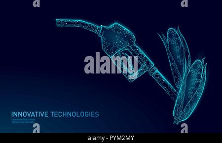 Mais ecologico pistola di biocarburanti. Fonti di energia rinnovabile per il risparmio di energia planet business concetto eco. Bassa poli futuristico poligonale blu scuro dispensatore olio di benzina in un settore tecnologico illustrazione vettoriale Illustrazione Vettoriale