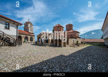 Il nord della Macedonia. Il monastero di Sveti Naum è una popolare destinazione turistica sul lago di Ohrid. Foto Stock