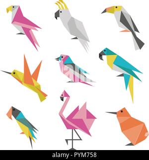 Origami geometrico le icone degli uccelli Illustrazione Vettoriale