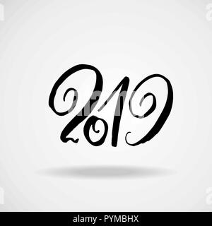 2019. Moderno pennello asciutto lettering. Grunge Felice Anno Nuovo design della scheda. Illustrazione Vettoriale. Illustrazione Vettoriale