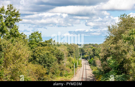 Paesaggio con ferrovia scomparendo in lontananza Foto Stock