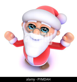 3D render di un divertente cartone animato di Babbo Natale il tifo con gioia stagionale Foto Stock