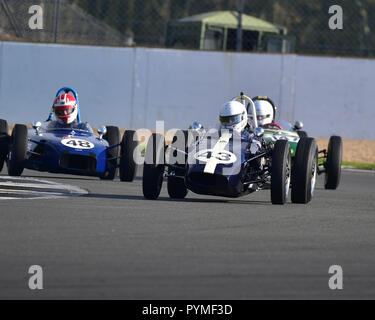 Ian Simmonds, Inviato Mk1,FJHRA, storica Formula Junior motore posteriore, HSCC, Silverstone finali, Silverstone, ottobre 2018, automobili, Classic Cars Racing, Hi Foto Stock