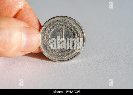 Close up di un uno zloty polacco moneta (1 zloty) Foto Stock