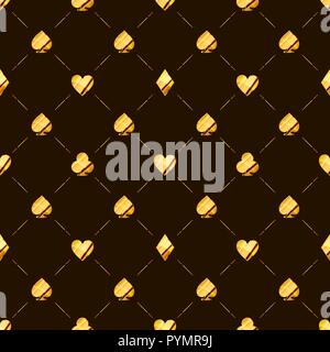 Casino Di lusso seamless pattern con lucida bright golden card adatta alle icone come cuori, diamante, picche su marrone Illustrazione Vettoriale