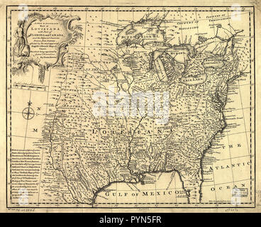 Vintage / mappe antiche mappe - un nuovo & mappa accurata della Louisiana, con parte della Florida e il Canada e i paesi limitrofi ca. 1752 Foto Stock