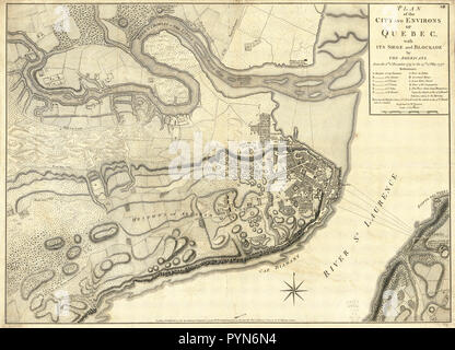 Vintage / Mappe Mappe di antiquariato - Pianta della città e dei dintorni del Quebec : con il suo assedio e blocco dagli americani, dal 8th. del dicembre 1775 al 13th. di Maggio, 1776 Foto Stock