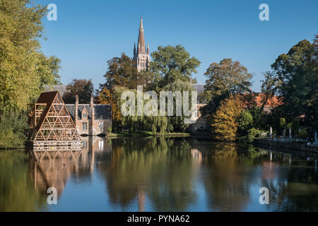 Il "Lago dell'amore" a Minniewater Park, Bruges, Fiandre Occidentali, Belgio Foto Stock