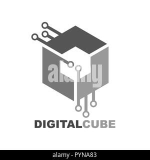 Cubo di tecnologia digitale icona logo template vettoriale Illustrazione Vettoriale