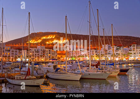 Marina di Agadir in Marocco meridionale, Souss-Massa Provincia, Nord Africa Occidentale. Foto Stock