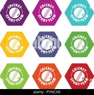 Cricket sport set di icone 9 vector Illustrazione Vettoriale