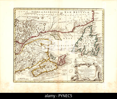 Vintage / mappe antiche mappe - un nuovo & mappa accurata delle isole di Terranova, Cape Breton, San Giovanni e Anticosta; insieme con i paesi limitrofi della Nova Scotia, Canada Foto Stock