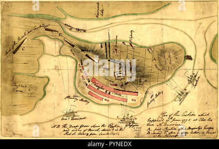 Vintage / mappe antiche mappe - Piano d'azione che accadono'd 17th. Giugno 1775, a Charles Town, America del Nord Foto Stock
