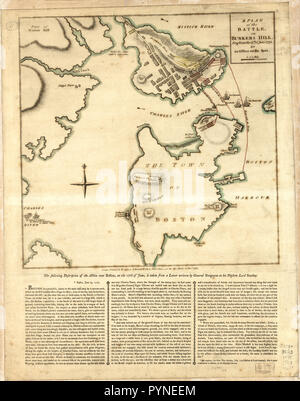 Vintage / Mappe Mappe di antiquariato - un piano di battaglia su di Bunker Hill ha combattuto il 17 di giugno 1775 Foto Stock