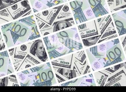 Un collage di molte immagini delle banconote in tagli da 100 e 500 euro giacente nella memoria heap Foto Stock