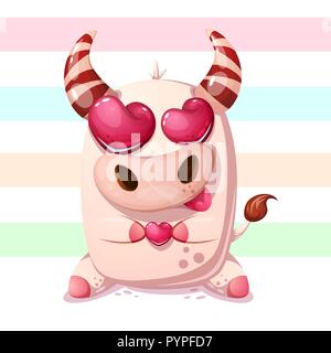 Carino, funny mucca con il cuore. Illustrazione Vettoriale