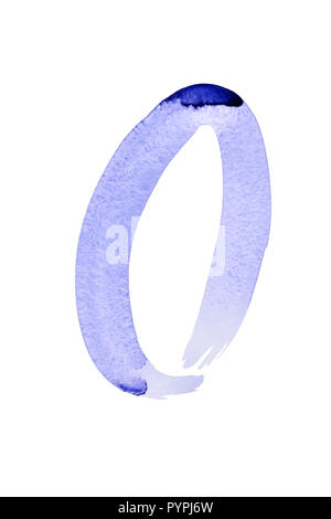 Zero - dipinta a mano blu numeri ad acquerello Foto Stock