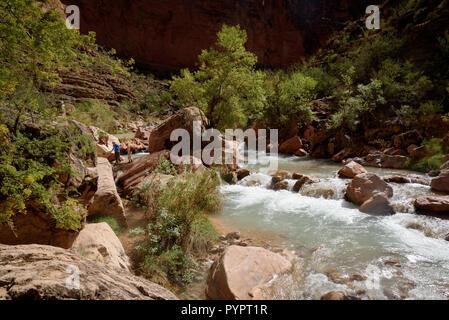 Escursionismo Havasu Creek. Rafting sul fiume Colorado e il Grand Canyon, Arizona, Stati Uniti d'America. Foto Stock