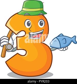 La pesca cartoon numero tre su porta di legno Illustrazione Vettoriale