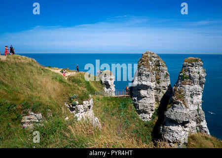 Oben auf der Porte d"aval, sulla parte superiore delle porte d"aval, Etretat ©Ralf Vorderbrück Foto Stock