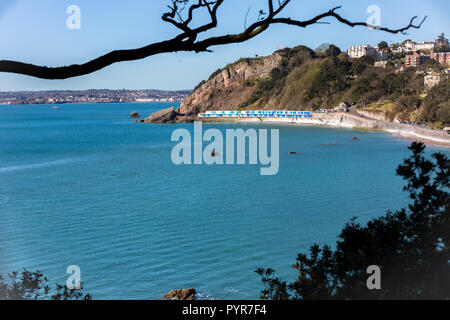 Lunga vista di Meadfoot Beach in South Devon, Regno Unito. Foto Stock