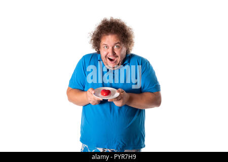 Funny fat man con palloncini. Buon compleanno. Gioia e divertimento Foto Stock