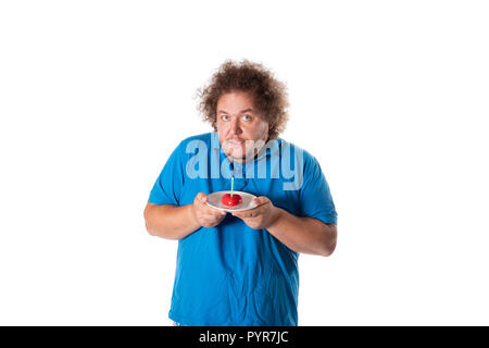 Funny fat man con palloncini. Buon compleanno. Gioia e divertimento Foto Stock